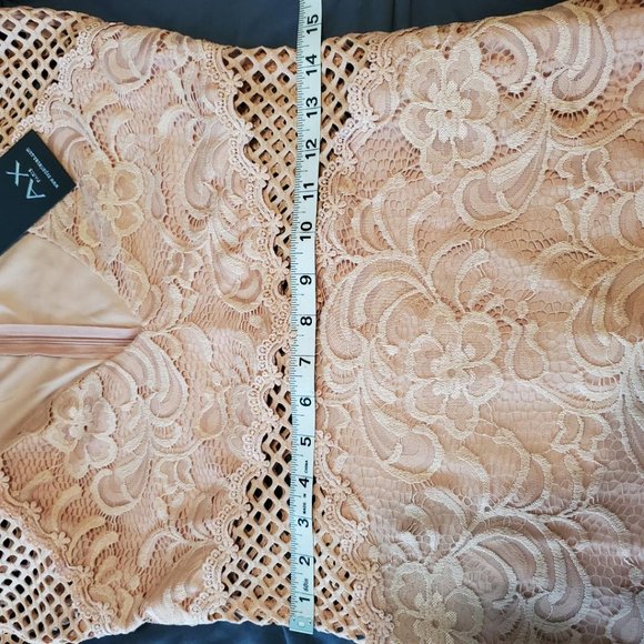 AX Paris Women’s blush v-neck mesh lace bodycon midi dress - Picture 6 of 9